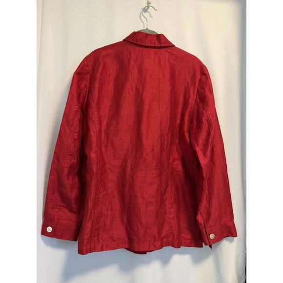 Chico's | Women’s Linen Jacket Top Holiday Red Button Up Lightweight -Size 12/14 - Picture 2 of 5